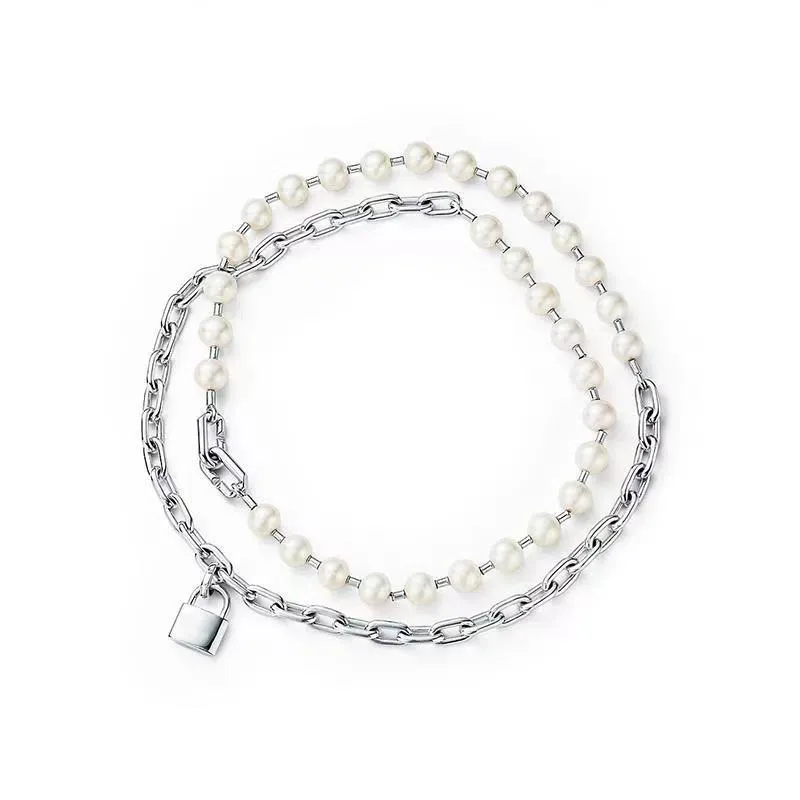 Collana di perle con catena in argento di alta qualità di design multistrato stile lungo versatile accessori moda uomo e donna291v