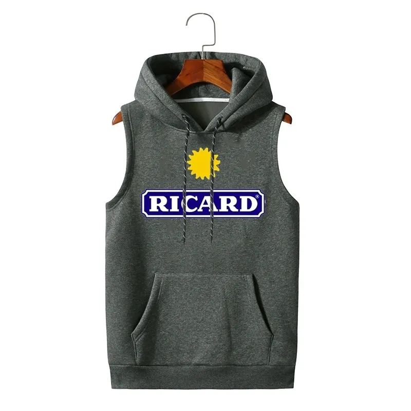 Ricard Hommes Mode Poche Sans Manches À Capuche Hommes Sport À Capuche Réservoir Veste Sans Manche Colete Masculino 220615