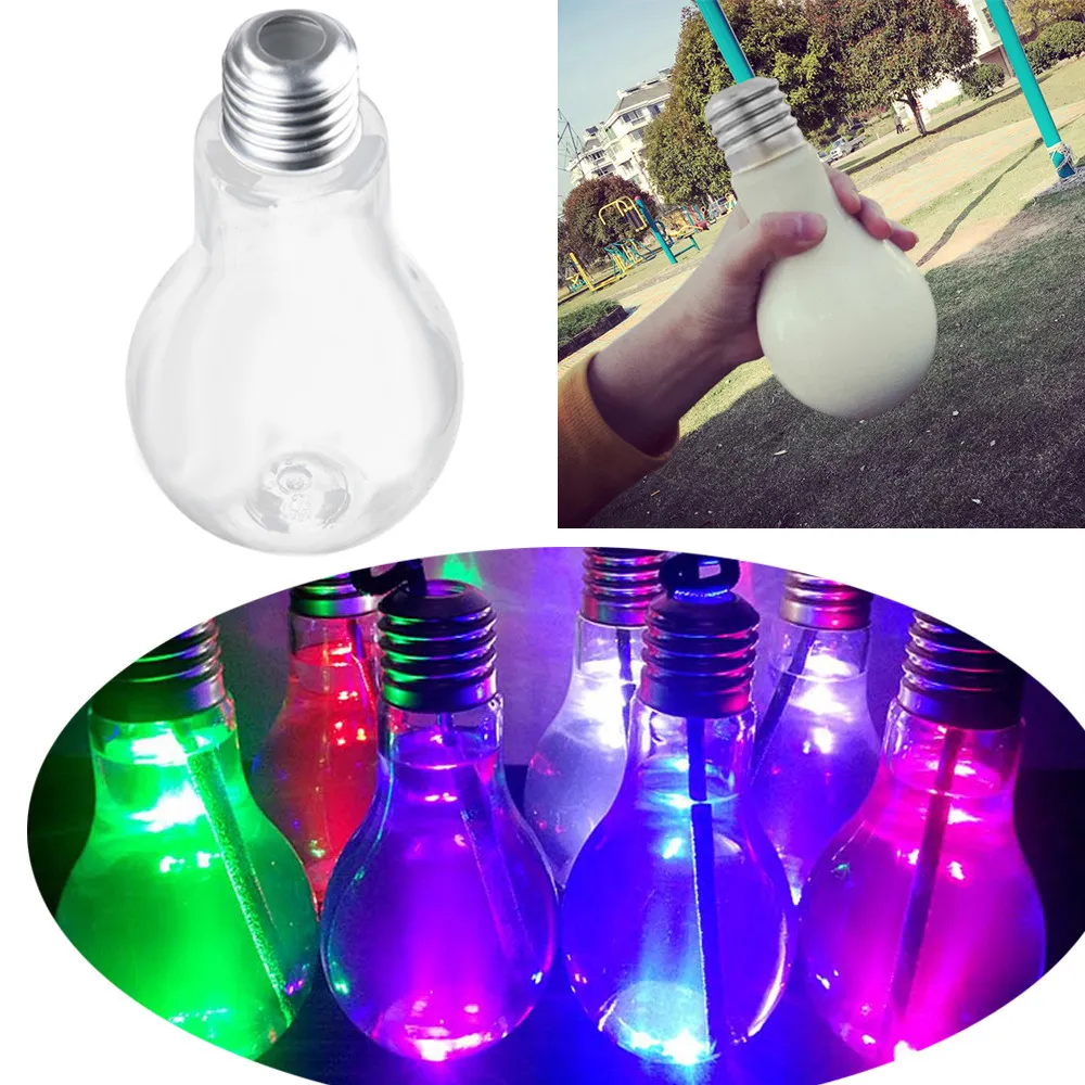새로운 여름 LED 빛나는 전구 물병 짧은 귀여운 우유 주스 전구 컵 누출 실버 금색 플라스틱 전구 새로운 크리에이티브