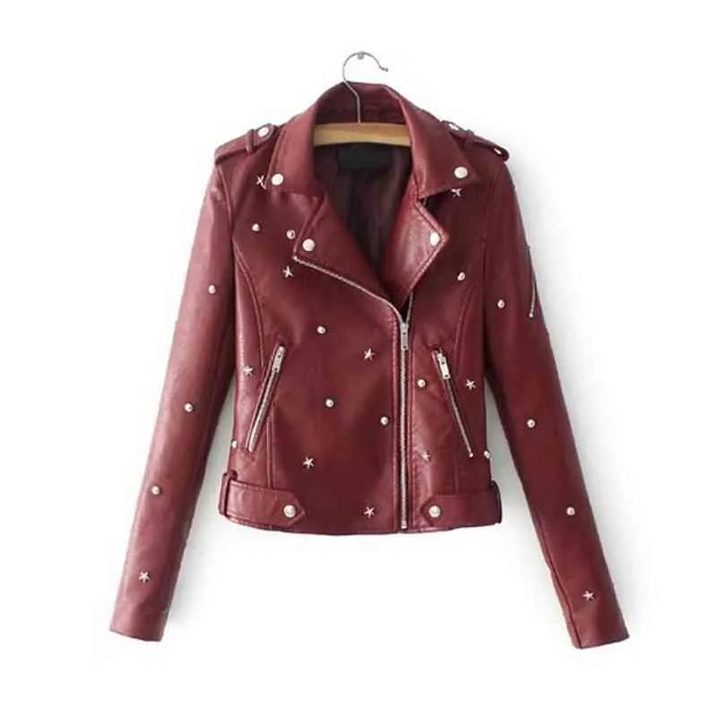 Punk Women Rivet Pu Leather Jacket Zip Up Biker Short Cropped Motor Top Moto Giacca in ecopelle Cappotto Chaquetas Capispalla L220728