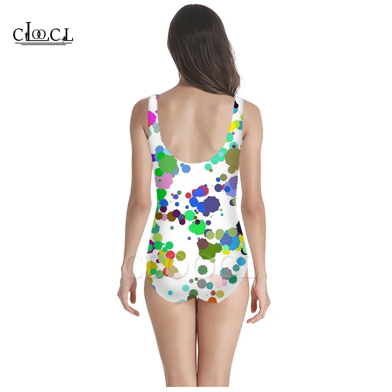 Colorful Paint Splatter 3D Print Fashion Sleeveless Sexy Onepiece Swimwear Summer Girls Ladies Beach Swimsuits 220617