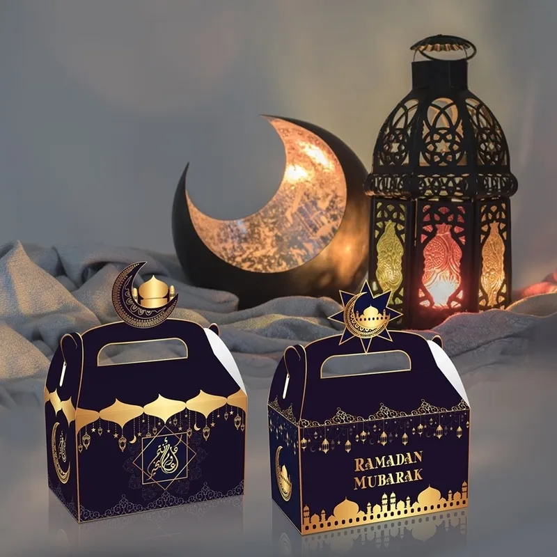 Mubarak Tasche mit Griff Papier Geschenk Candy Box Ramadan Kareem Dekoration islamische muslimische Party liefert Eid Alfitr 220705