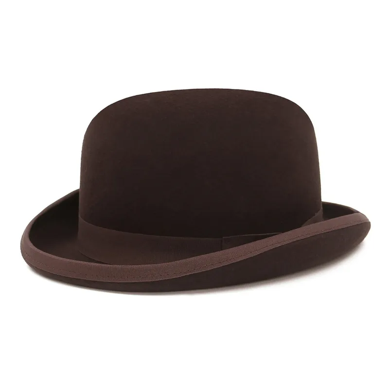 Gemvie 4 cores 100% de lã Felt Derby Bowler Hat for Men Mulheres Cetins Faciona Fedora Fedora Fedora Magician Hat 220507