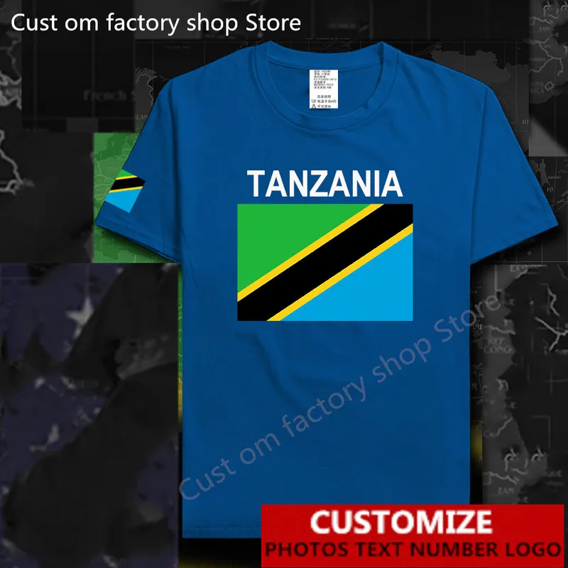 Camiseta con bandera de país de Tanzania, camiseta personalizada gratis, camisetas de algodón con nombre DIY y número 100 220620