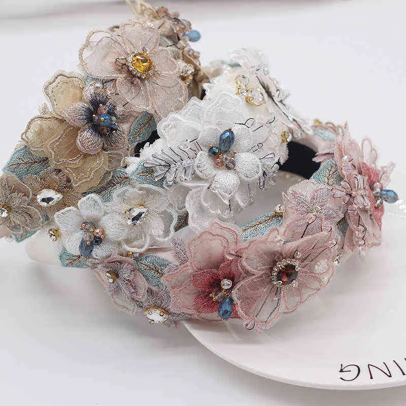2020 flor hecha a mano gema perla barroca lujo colorido cristal rhinestone flor banda para el cabello 824 AA220323