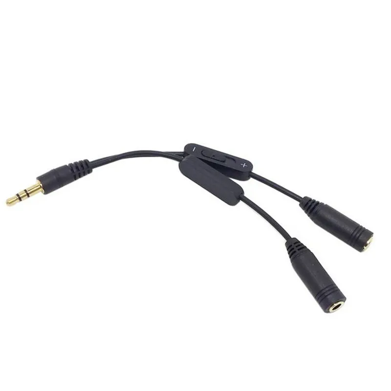 3,5 mm 1 mannelijk naar 2 vrouwelijk jack stereo audiokabel Y-splitteradapter volumeregeling hoofdtelefoon telefoon AUX-snoer