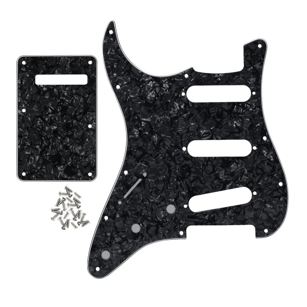 gaucher SSS guitare Pickguard 11 trous plaque à gratter vis de plaque arrière perle noire pour partie de guitare électrique