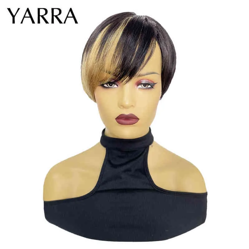 Pixie Cut Wig Colored Short Straight Bob capelli umani donne nere Remy Full Machine Made Cheveux Humains Yarra 220609