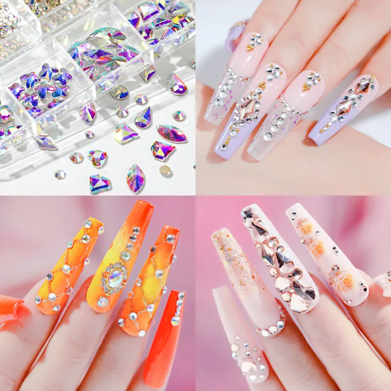 12Gird Box Multi Size AB/Colorful Hotfix Rhinestones Flatback Crystal Diamond Gems 3D Glitter Nail Art Luxurious Decorations free DHL