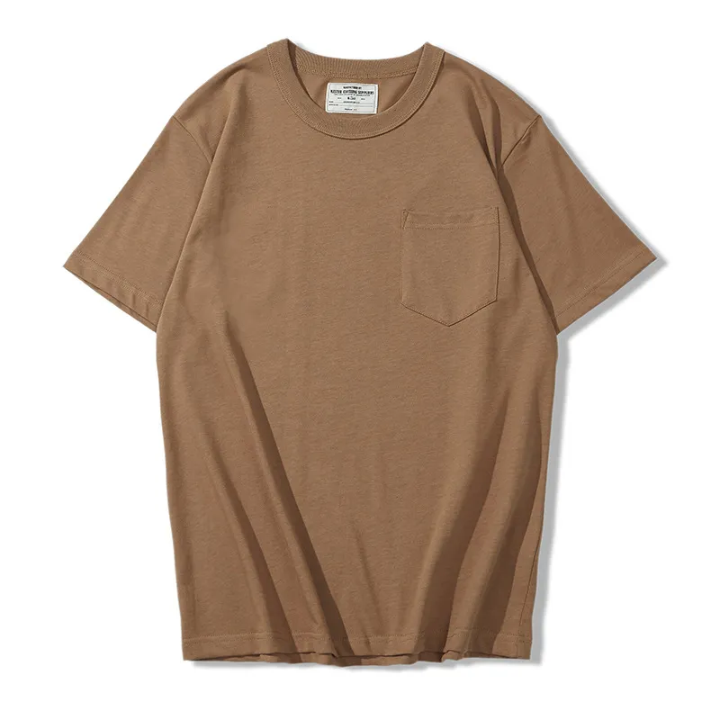 T-shirt manches courtes col rond homme, en coton, couleur unie, tissu lisse, poche, basique, grande taille, haut décontracté, été