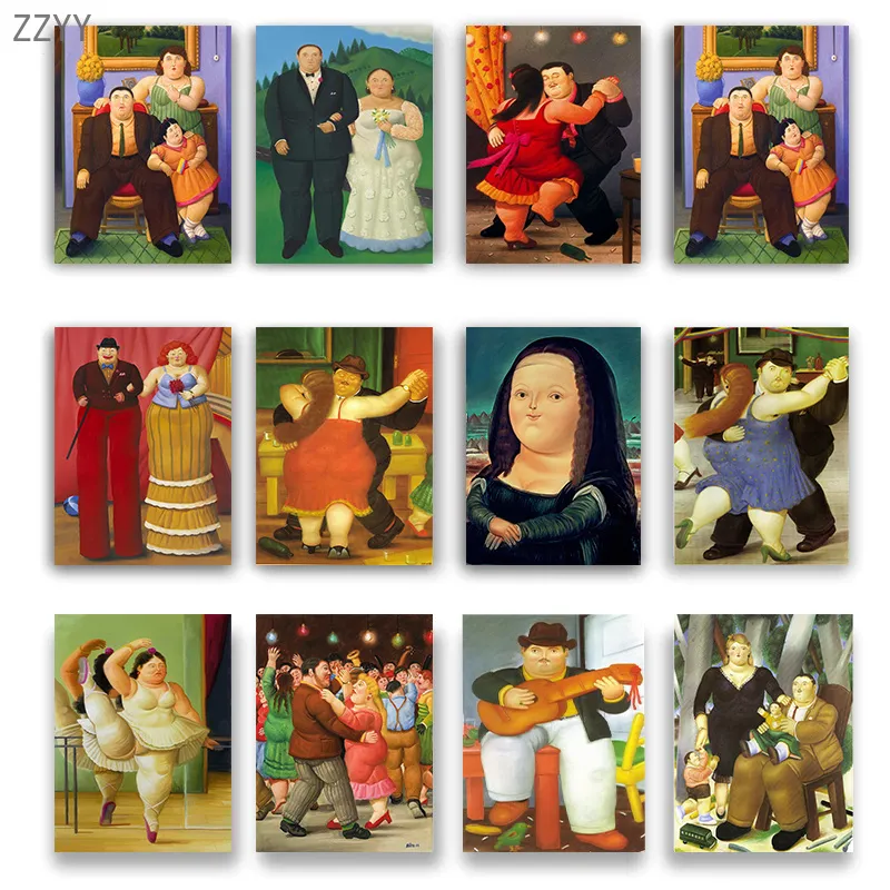 Fernando Botero słynny obraz olejny na płótnie gruba para taniec plakat i druk obraz ścienny do dekoracji wnętrz w salonie
