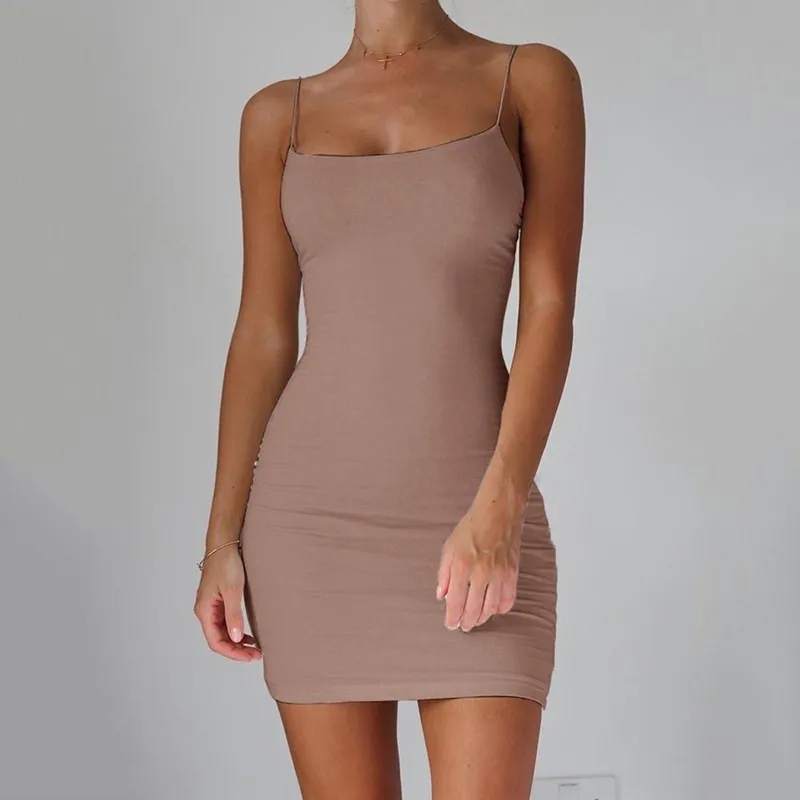 Сексуальное мини-платье на тонких бретельках, женское облегающее клубное вечернее платье, летний сарафан чистого цвета, большие размеры XS5XL 220705