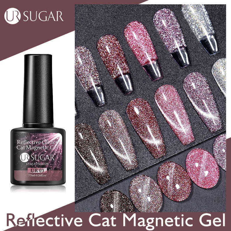 NXY Gel Unghie 2 Pezzi Set Riflettente Glitter Gatto Smalto Magnetico Lucido Iridescente Holo Argento Soak Off Led Uv Unghie Design 0328