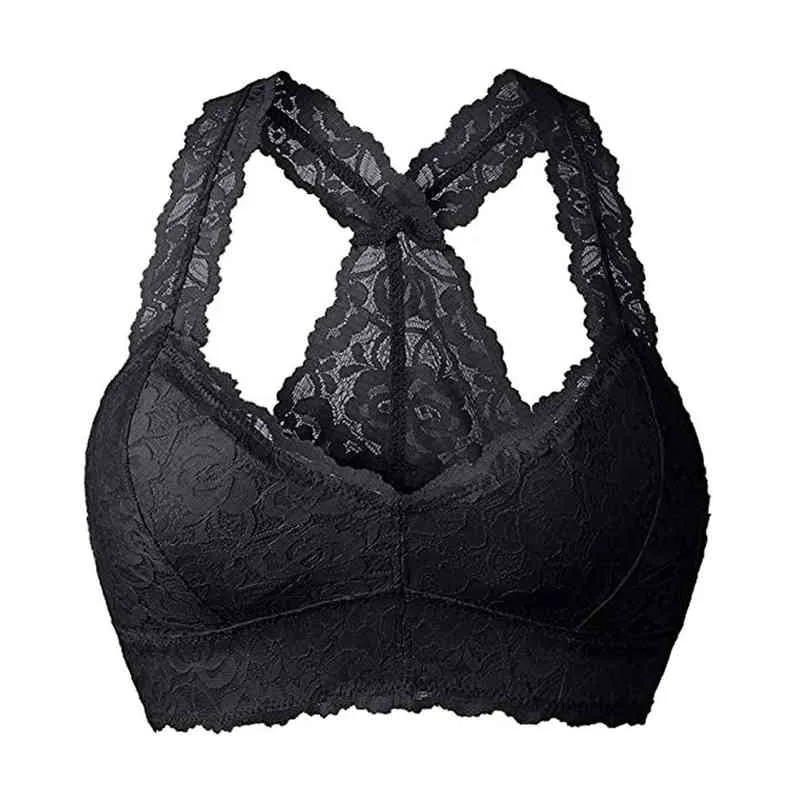 Sexy Dentelle Sans Fil Soutien-Gorge Femmes Plus La Taille Gilet Crop Top Beauté Dos Pad Push Up Lingerie Col En V Sport Cami Sous-Vêtements Débardeurs 3XL L220726