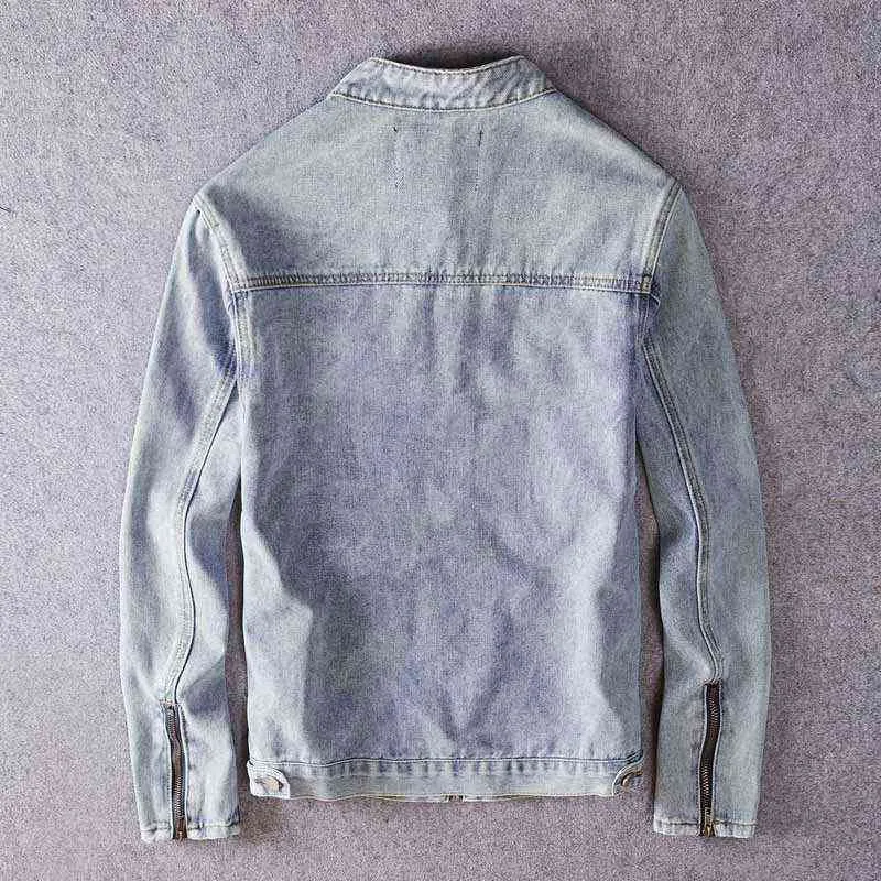 McIKKNY Men Vintage Cargo Denim Jacket Multi Pockets Washed Punk Style Trucker Jeans Coats Streetwear Patchwork T220728