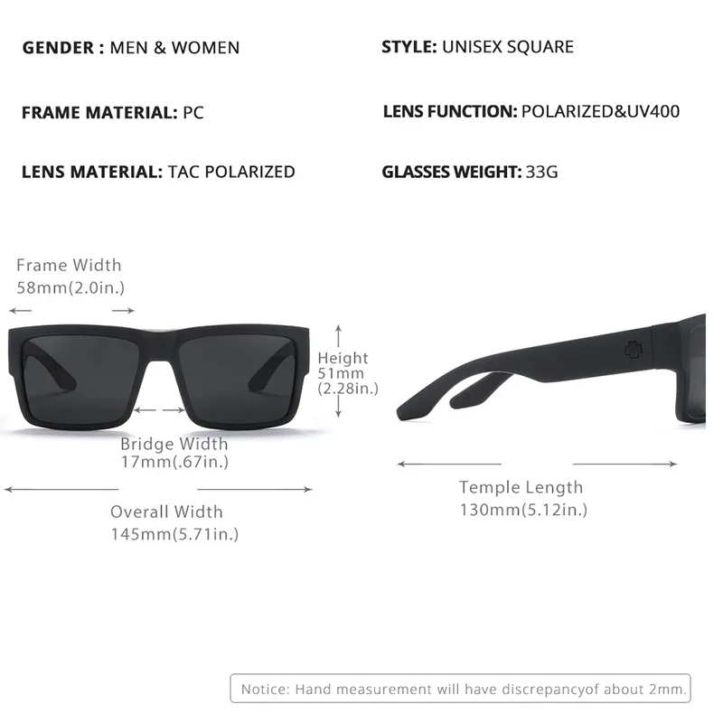 HD Polariserade solglasögon för män Sports Eyewear Square Sun Glasse UV400 Overdimensionerade S Mirror Black Shades 220608251a