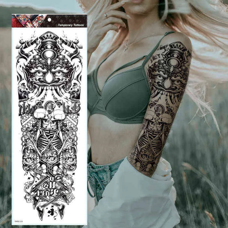 Nxy tatuagem temporária grande manga braço tigre tigre coruja impermeável tatto adesivo fox leão corpo artístico completo falso tatoo mulheres homens 0330