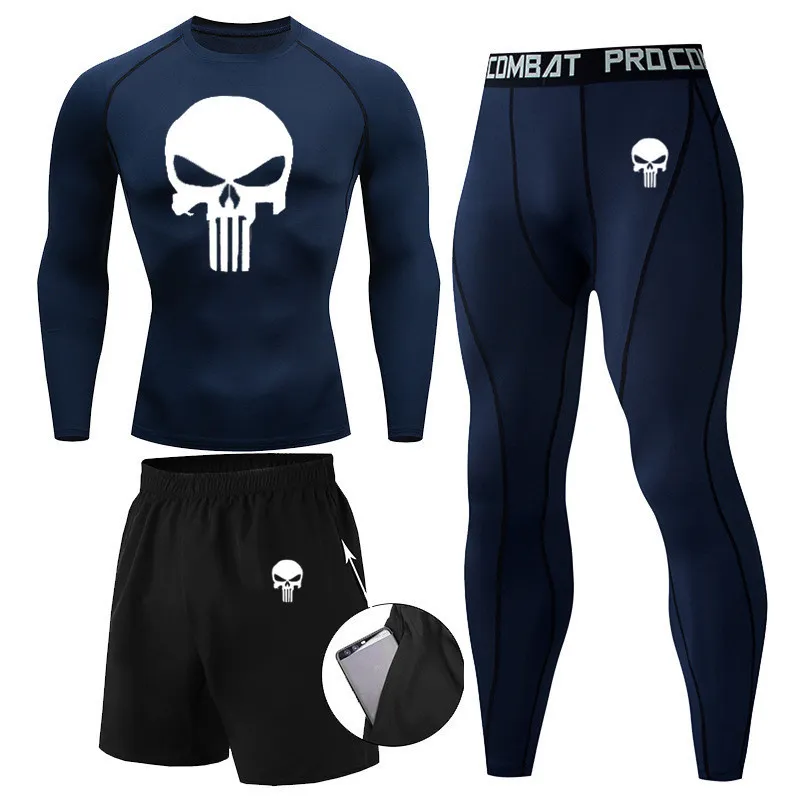 Komprimering MMA Rashguard Men s Jiu Jitsu T Shirt Pants Muay Thai Shorts Rash Guard Skull Gym Men BJJ Boxing 3st Set kläder 226739508