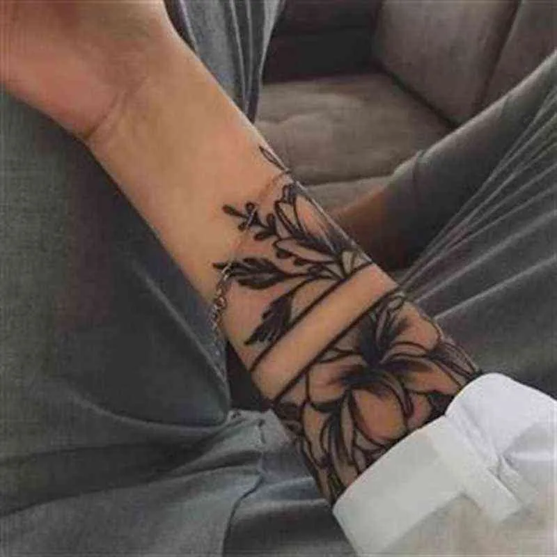 NXY Temporary Tattoo Black Flower Waist Stickers for Women Body Art Fake Tattos Waterproof Decals Dark 0330