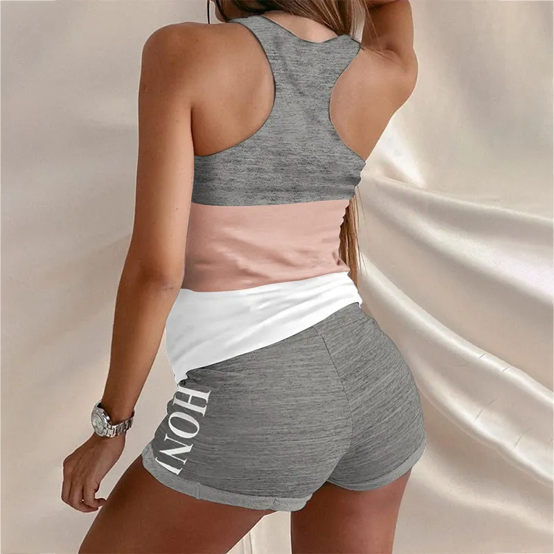 Lettera d'amore Stampa Taglia S5XL Donna Estate Tuta senza maniche Halter Streetwear Fitness Tuta sportiva donna Lady Salopette corta 220704