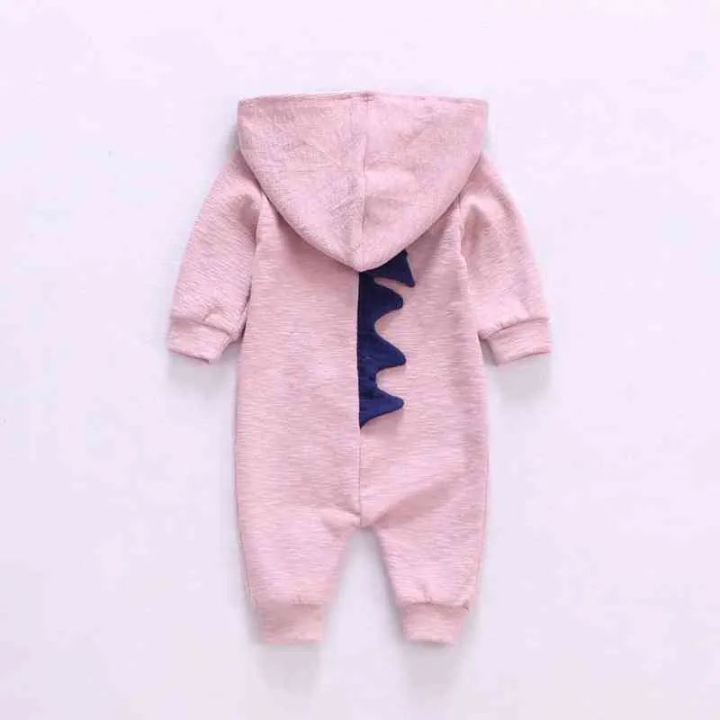 2021 Spring Kids Tales Newborn Baby Romper Suit Solid Hooded Dino Boys Girls Romper Cotton Babywear 4 Colours G220510