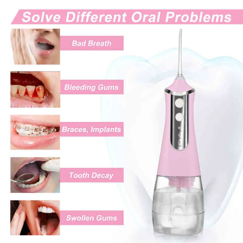 Bärbar oral irrigator tänder renare elektrisk tandvattenstråle flossare skalning remover USB laddningsbar tandblekning uppsättning 220510