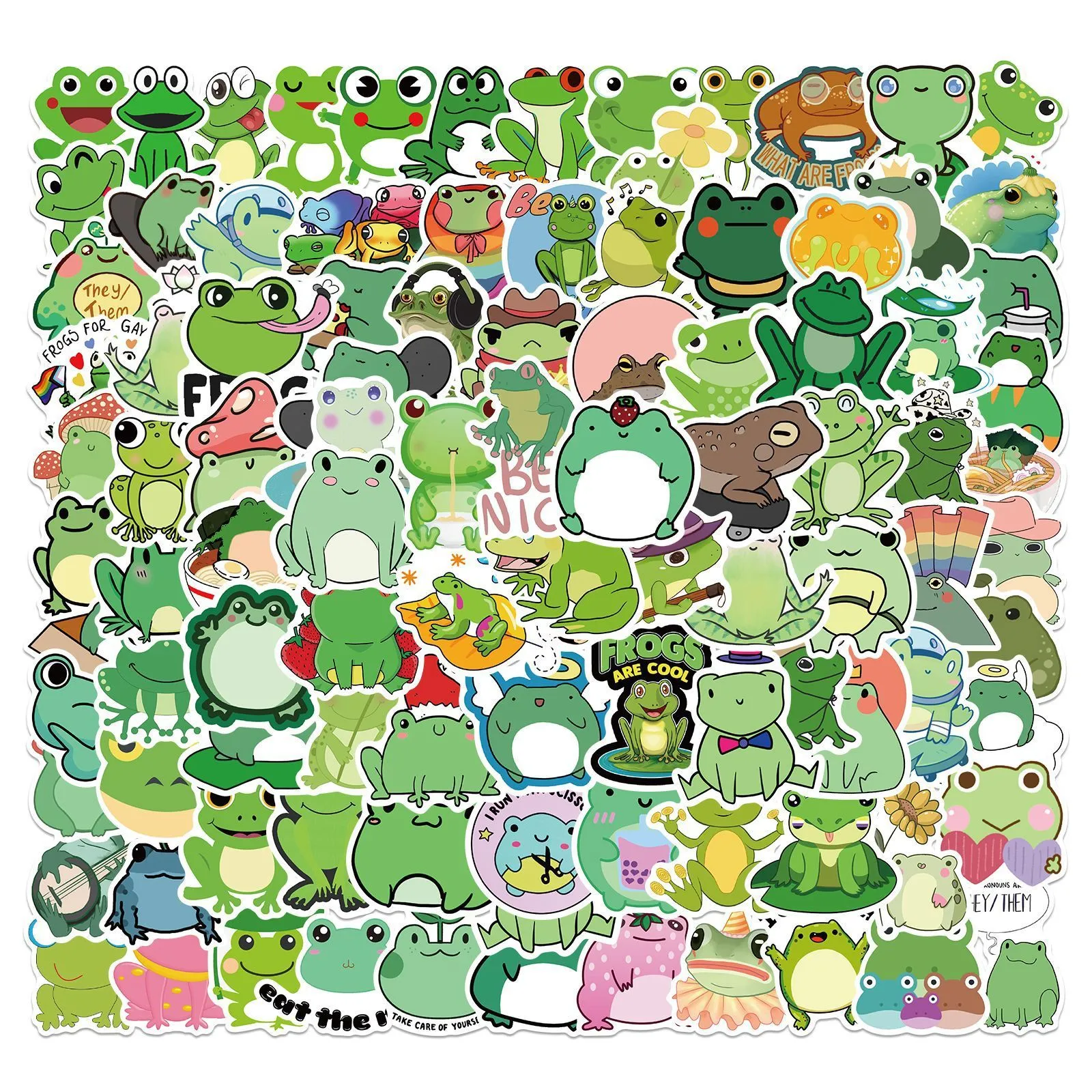 100 Waterproof Frog Sticker Aesthetic Kartun For DIY Graffiti On Guitar ...