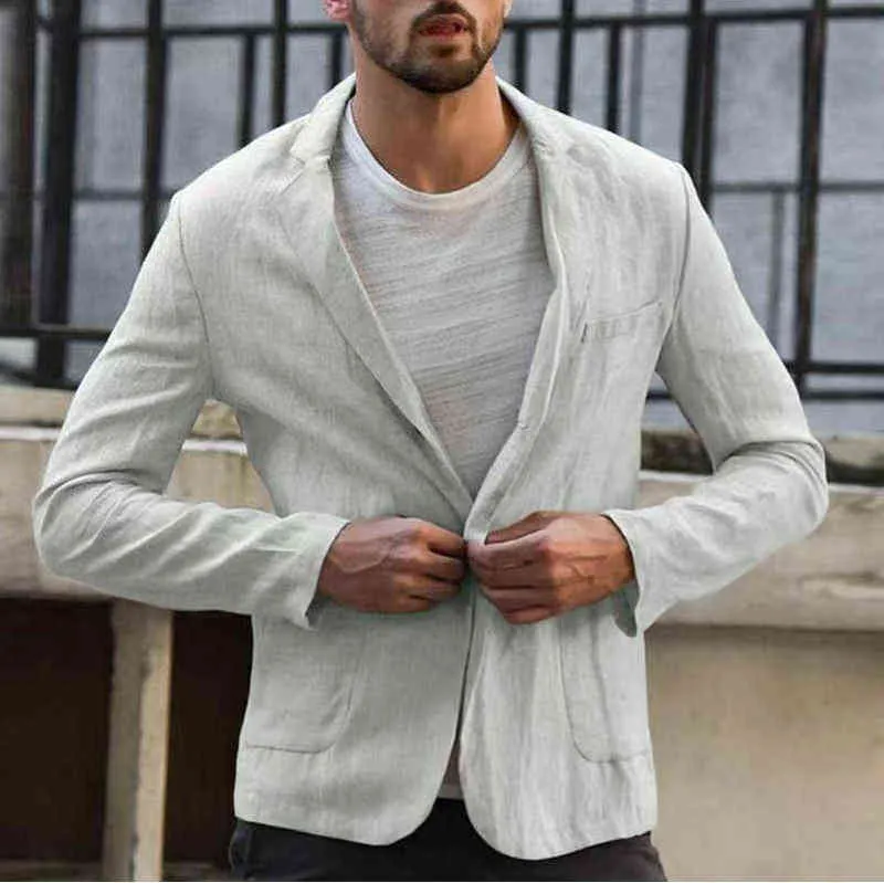 Camicie da uomo Lino Cotone Manica lunga Tasca Abiti Slim Primavera Estate Cardigan traspirante Risvolto Blazer Cappotto Cappotto maschile 3XL L220704