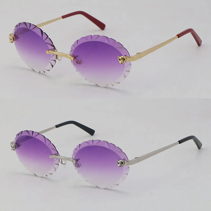 NIEUW MODELMANNEN Women Rimless Oversized Round Round Sunglasses Cheetah -serie Diamond Cut Lens buitenshuis Rijglazen Design Verwijderbaar F2791
