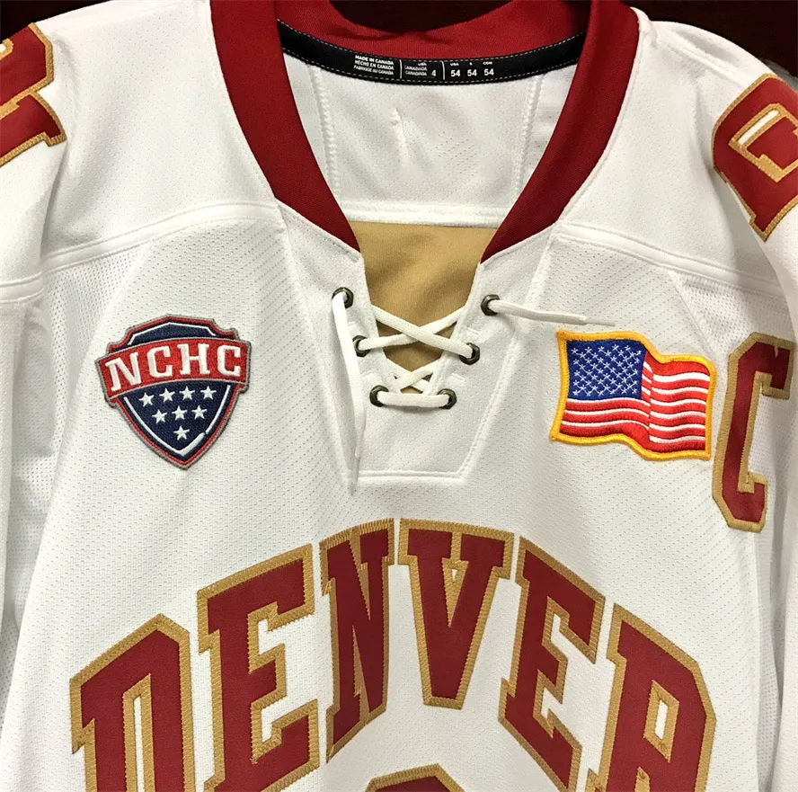 College Hockey Wears 2022 NCAA Frozen Four Championship Custom Denver Pioneers DU ICE Hockey Jersey 8 Will Butcher 42 Tyler Bozak 5 Henrik Borgstrom 8 John Mac