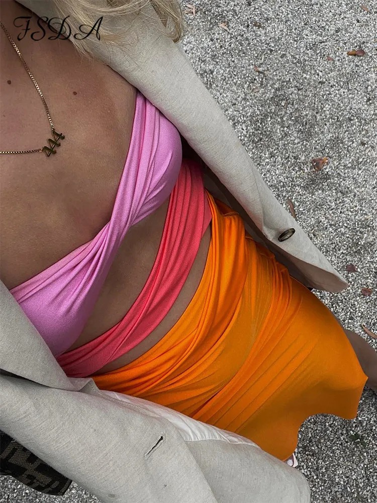 FSDA Лоскутное Y2K облегающее платье без бретелек сексуальные женские открытые летние пляжные платья без рукавов с открытой спиной Party Club Midi 220409