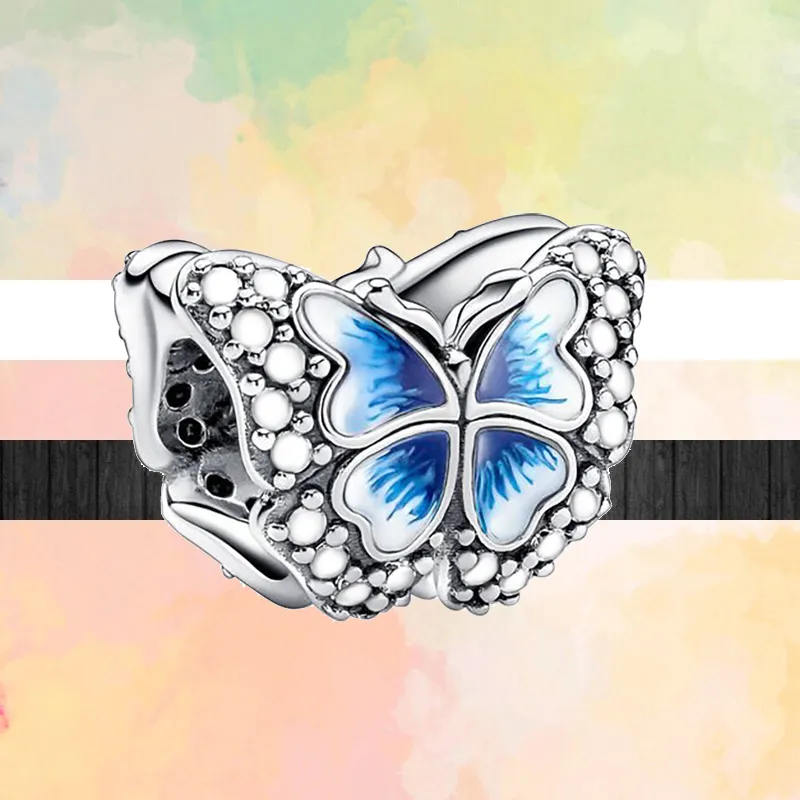 Novo popular 925 prata esterlina europeu azul borboleta panda inseto harpa feliz aniversário contas de balão para original pandora charme pulseira de prata joias femininas