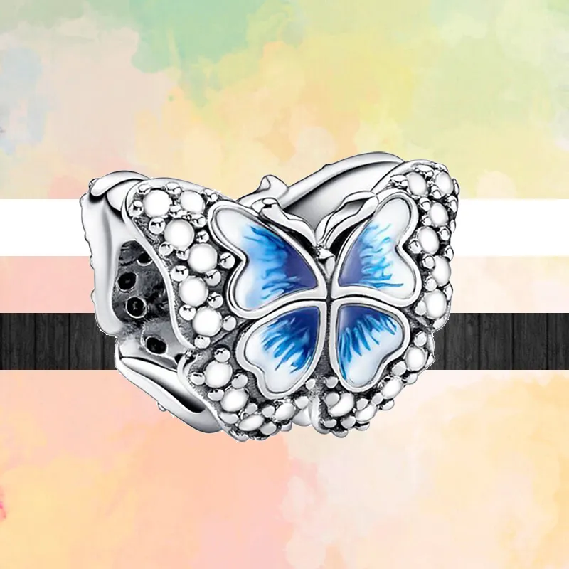 Nuovo popolare argento sterling 925 europeo blu farfalla panda insetto arpa buon compleanno palloncino perline gioielli Pandora originale braccialetto d'argento donne