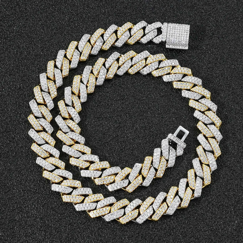 Link 14mm Strip chain chain cugen chain set Zircon platinum real gold اثنين من لون رجال الهيب هوب قلادة inte22