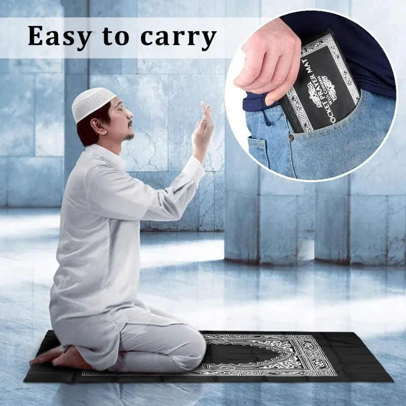 tapis de prière musulman tapis tapis avec boussole portable étanche pocket Poche islamique Tapis arabes Tapis de priere islam 220401
