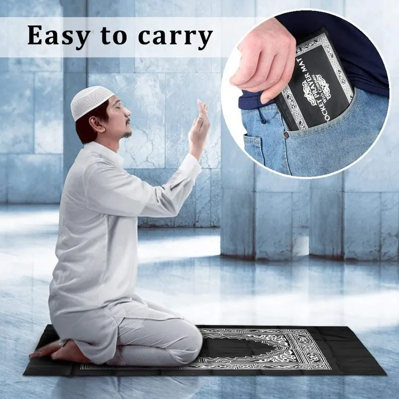 10st Muslim Bön Mat Mattor Matta med Compass Portable Vattentät Travel Pocket Islamic Arab Mats Tapis de Priere Islam 220401