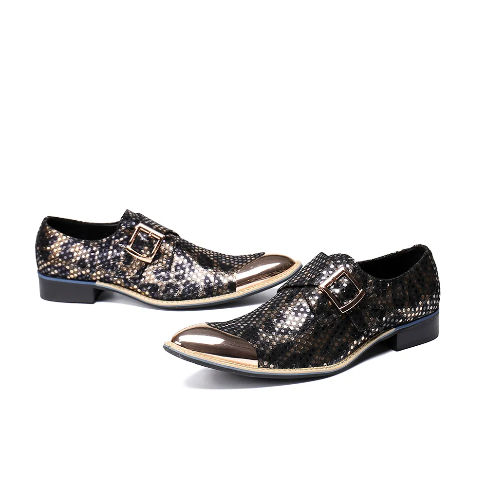 Chaussures habillées en cuir véritable pour hommes, faites à la main, avec boucles à bout pointu, chaussures plates de mariage formelles, chaussures de fête