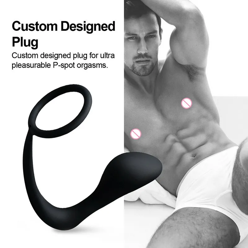 2 in 1 Slilcone Cock Ring x Plug anale Massaggio prostatico maschile Ritardo Eiaculazione Stimolatore Giocattoli adulti del sesso uomini Gay 220317