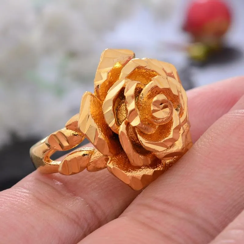 Pierścionki ślubne Etiopia Dubai Rose Gold Kolor dla kobiet Dziewczyny Kwiata prosta trend palca pierścień biżuteria imprezywedding1871