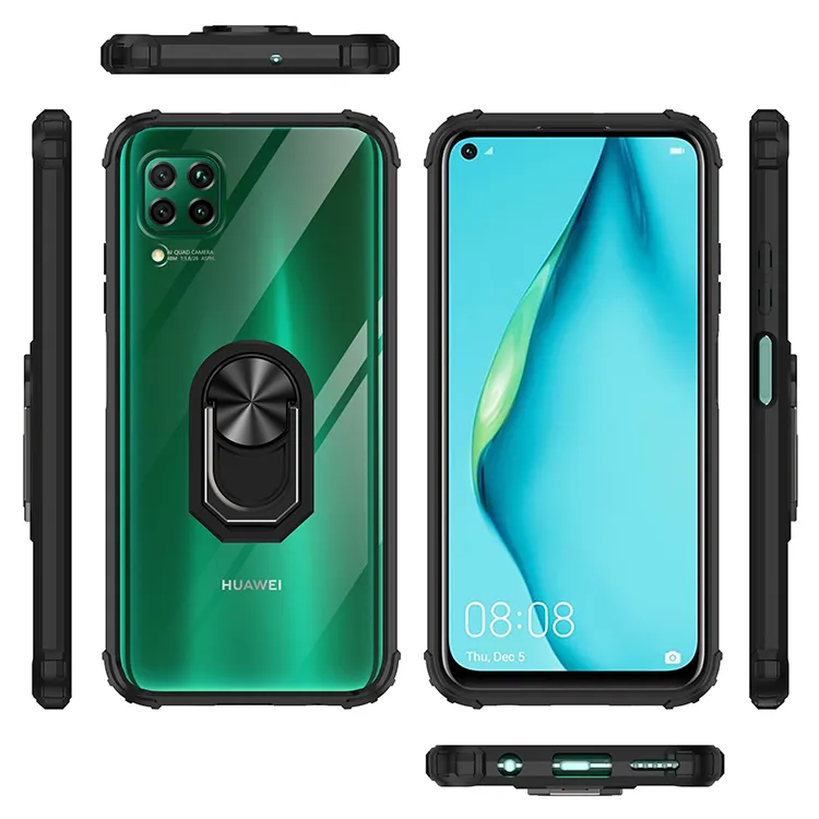 Custodie antiurto armatura Huawei P40 Lite 5G P Smart 2019 P30 Pro Supporto magnetico in metallo Cover posteriore in acrilico trasparente