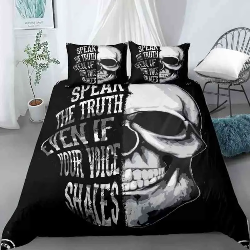 Skull Duvet Cover Set Queen Size Black Skeleton Paisley Floral Pattern Bedding for Teens Adults Halloween Comforter