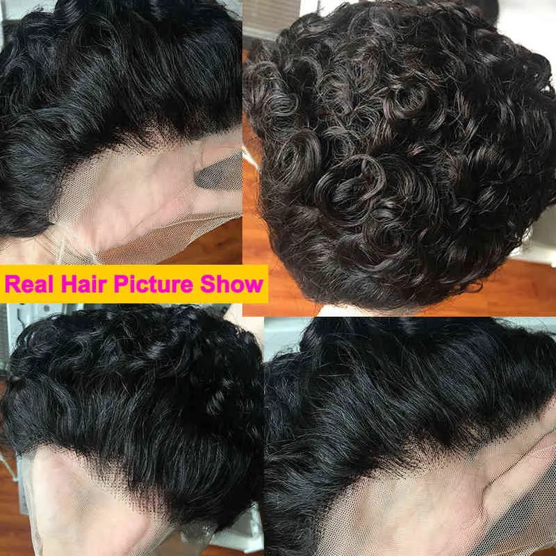 Pixie Cut Wig Human Hair 13x1 Brasilian Short Curly Lace Front Wigs HD Pre Plucked for Black Woman Yarra 220609
