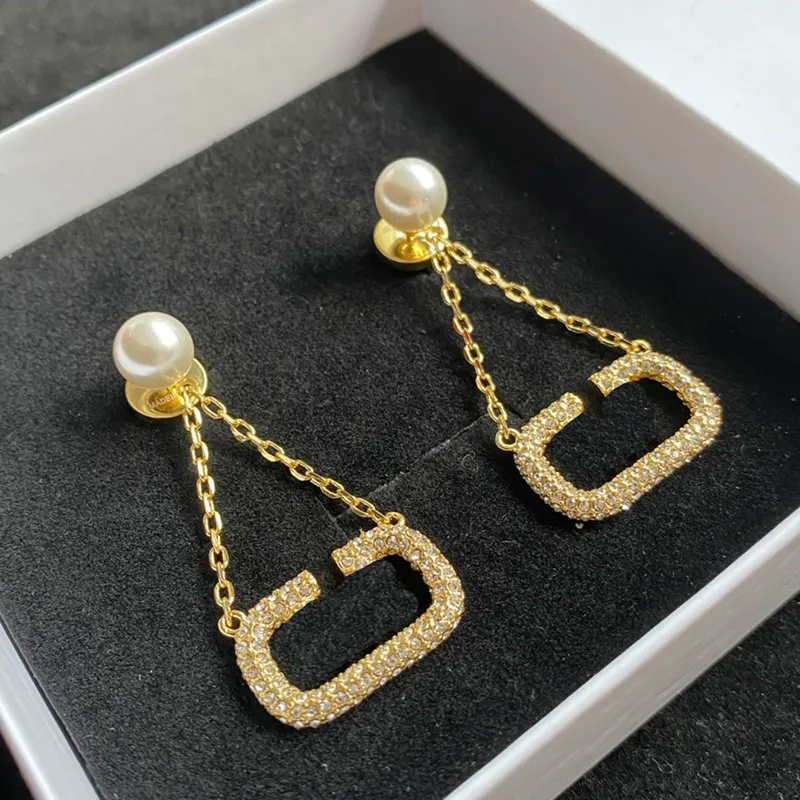 Mode Pearl Gold Diamonds Earring Designer Hoop örhängen för kvinnor Mens smycken Luxury Love Par Ear Studs CSG2309153