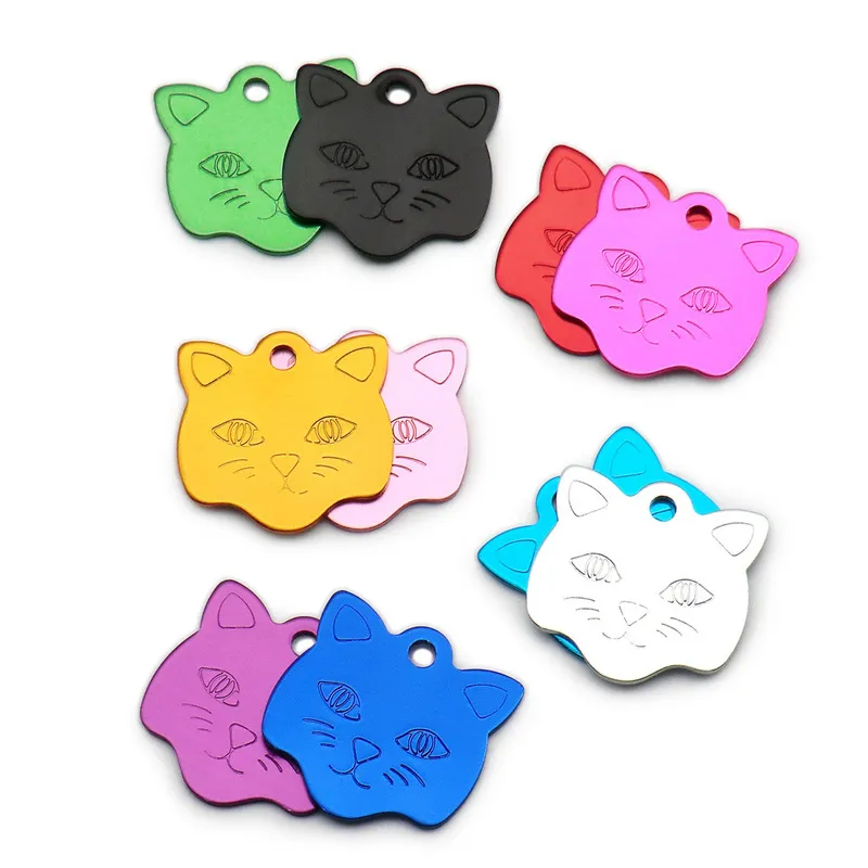Wholesale Cat Face Name plate ID Tag Aluminum Customized Kitten Anti-lost For Dog Tag Collar Pet Dog ID Tags Engraving 220510