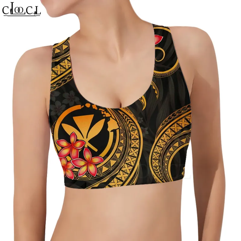 Women Sports Vest Polynesian Hawaii Summer Plumeria 3D Pattern Tank Topps Female Yoga Running Fitness Bra Drop W220616