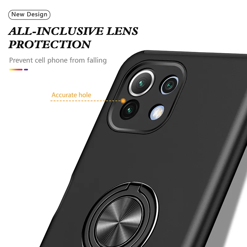 Schokbestendige Armor Cases voor Xiaomi MI 11 Lite 5G Metalen Ring Houder Back Bescherming Cover voor MI 11 Pro Cola Fundas Housing