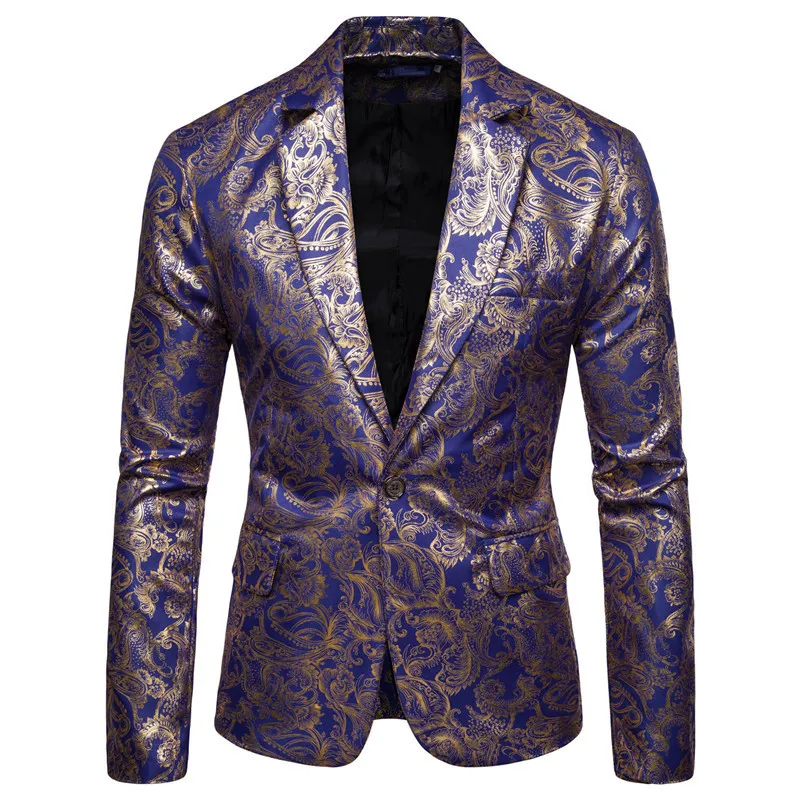 Blazers florais dourados masculinos negócios casual terno vestido de casamento blazer dourado 220801