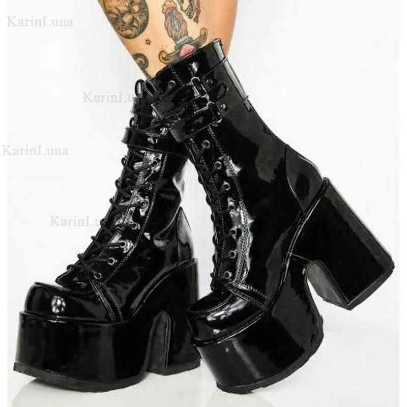 Дизайн бренда Cool Block отличный качество Gothic Style Woman Boots Boots Fashion Chunky Platform Уютная женская обувь Angle Boots Big Size 43 Y220817