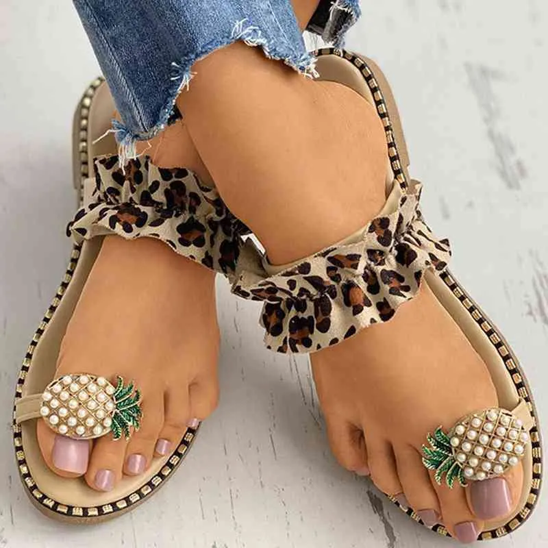 Flat Slippers Large Size Leopard Summer Sandals Outdoor Indoor Beach Shoes 2022 Women Flip Flops Fashion Anti-slip Slides Mules Y220412