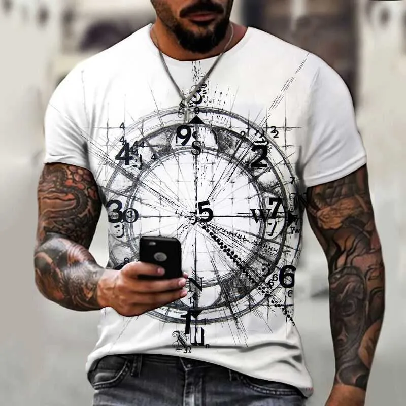 2022 mens camisetas Reta grande bússola 3D impressão mens manga curta redondo t-shirt solto casual respirável top vários estilos e cores